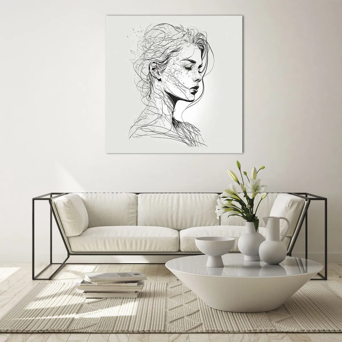 Tablou pe sticlă - Desenată cu linii - 70x70 cm