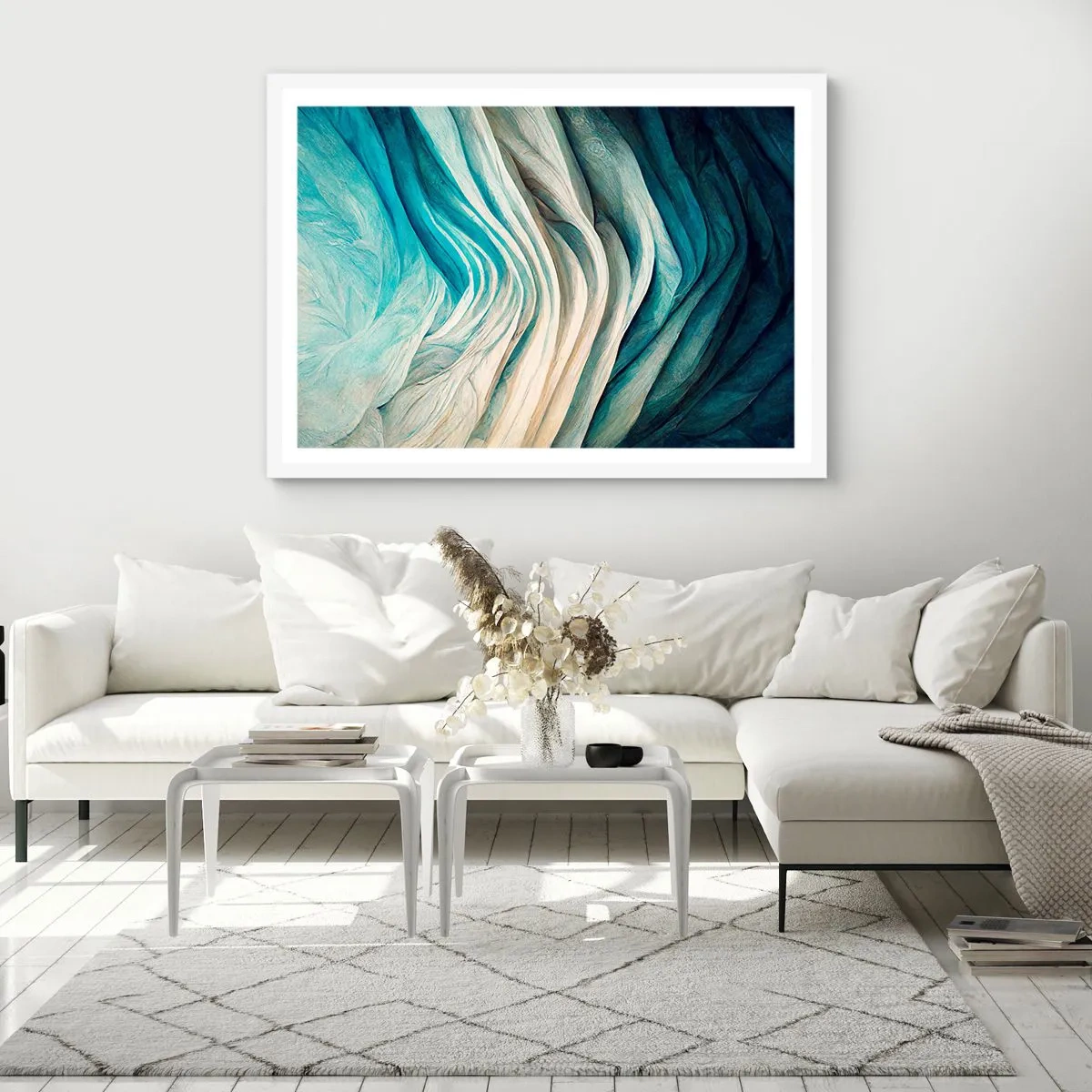 Poster în ramă albă - Insațiabilitate albastră - 50x40 cm