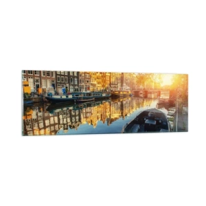Tablou pe sticlă - Dimineața în Amsterdam - 90x30 cm