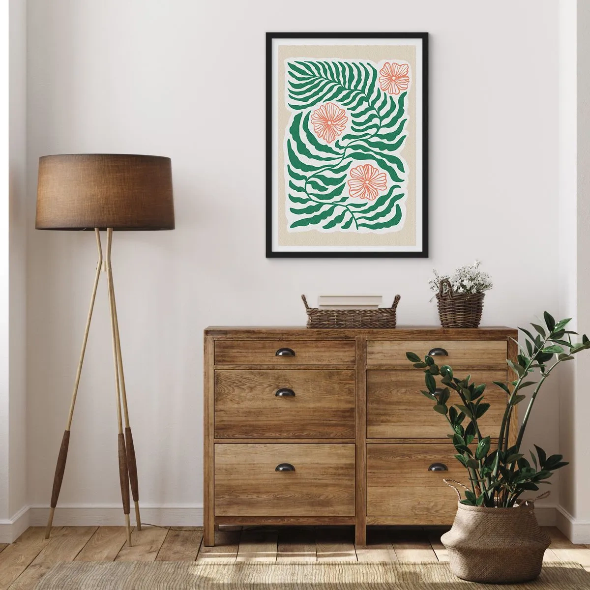 Poster în ramă neagră - Înflorite în verde - 61x91 cm