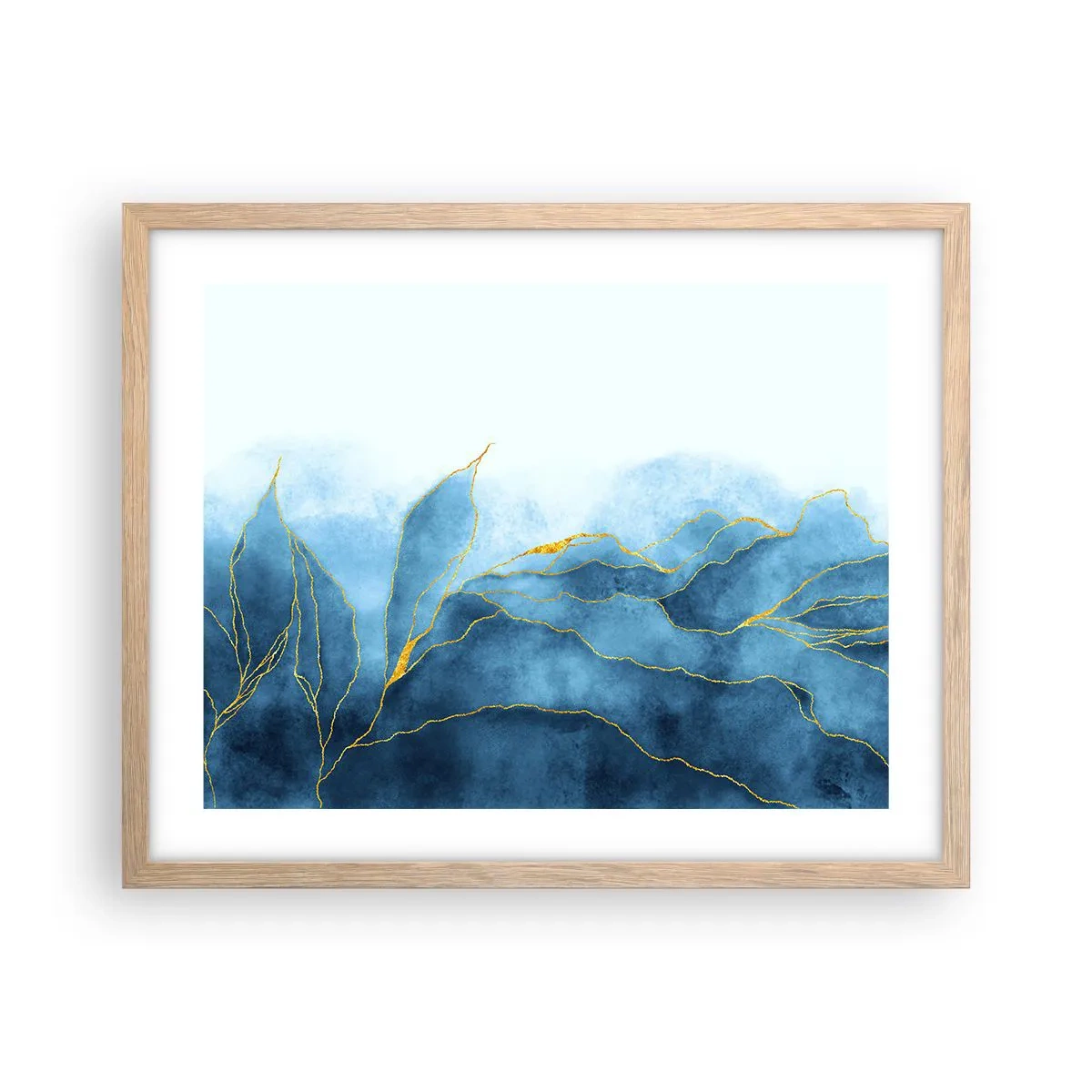 Poster în ramă de stejar deschis - Albastru în aur - 50x40 cm