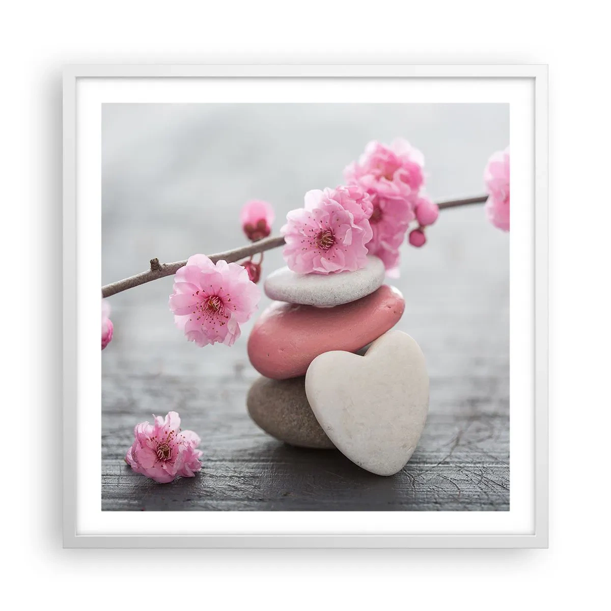 Poster în ramă albă - Fericirea florilor de cireș - 60x60 cm
