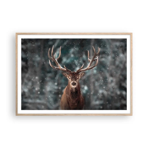 Poster în ramă de stejar deschis - Regele pădurii a fost încoronat - 100x70 cm
