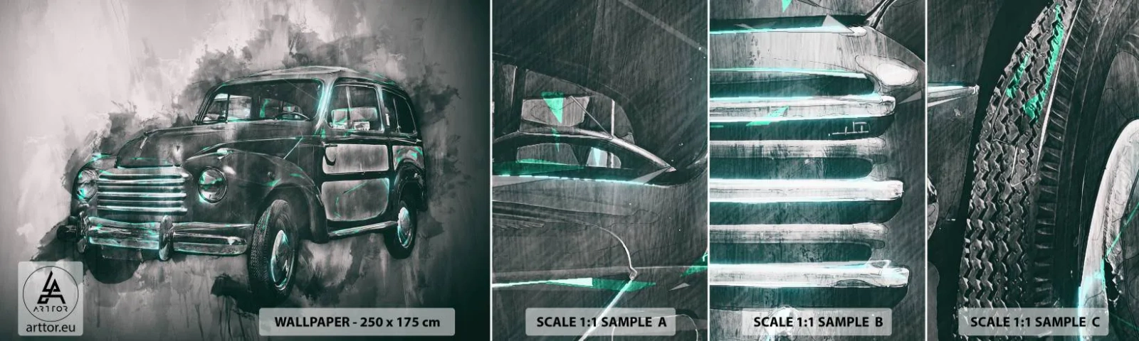 Mostră de Tapet Standard Eco - Strămoș respectabil - Mașină retro, Automobile, excursie - 100x30 cm