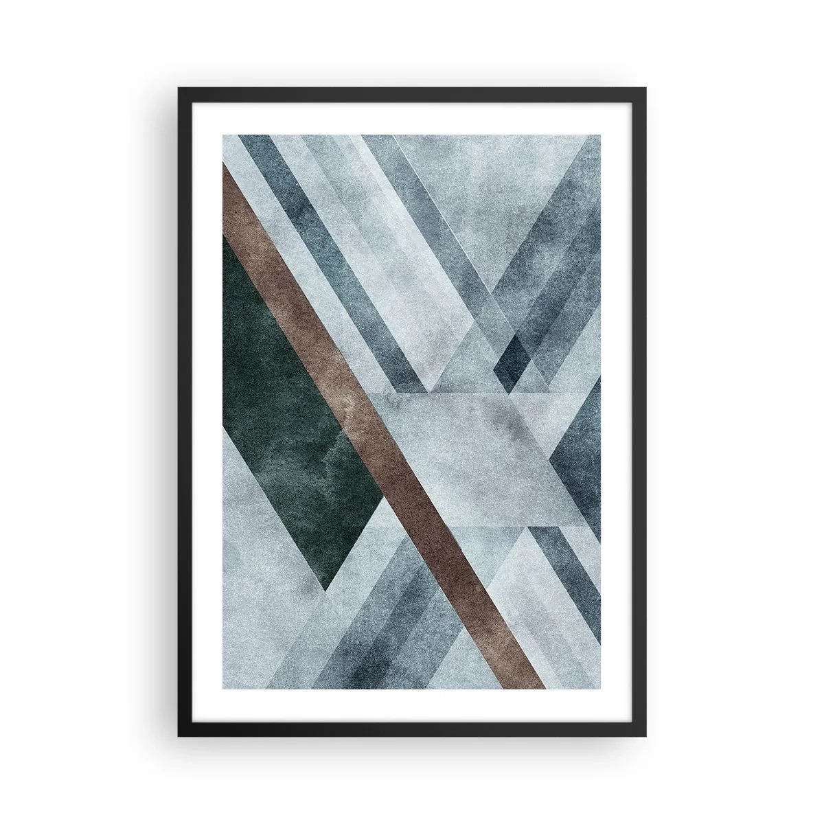 Poster în ramă neagră - Compoziție geometrică în nuanțe de albastru și maro - 50x70cm - Eleganța sofisticată a geometriei - Decorațiune modernă pentru perete pentru living și dormitor ARTTOR