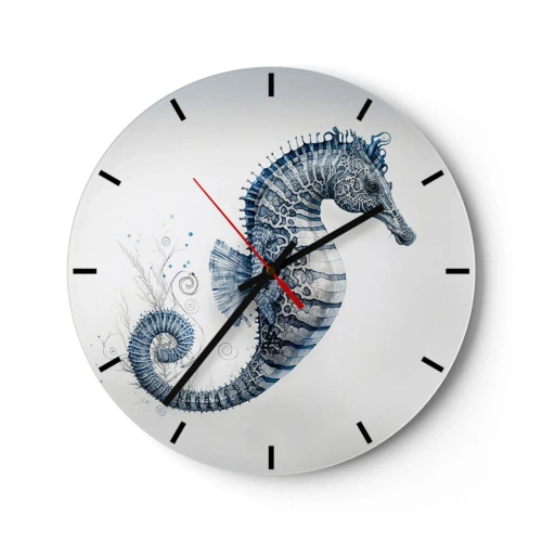 Ceas de perete - Ceas pe sticlă - Căluț de mare decorativ în stil desen animat pe fundal deschis - 30x30cm - O glumă inocentă a naturii - Decorațiune modernă pentru perete pentru living, bucătărie și dormitor ARTTOR