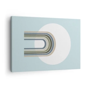 Tablou pe pânză Canvas - O compoziție minimalistă cu un cerc și linii pe un fundal pastel. - 70x50cm - Atracție irezistibilă - Decorațiune modernă pentru perete pentru living și dormitor ARTTOR