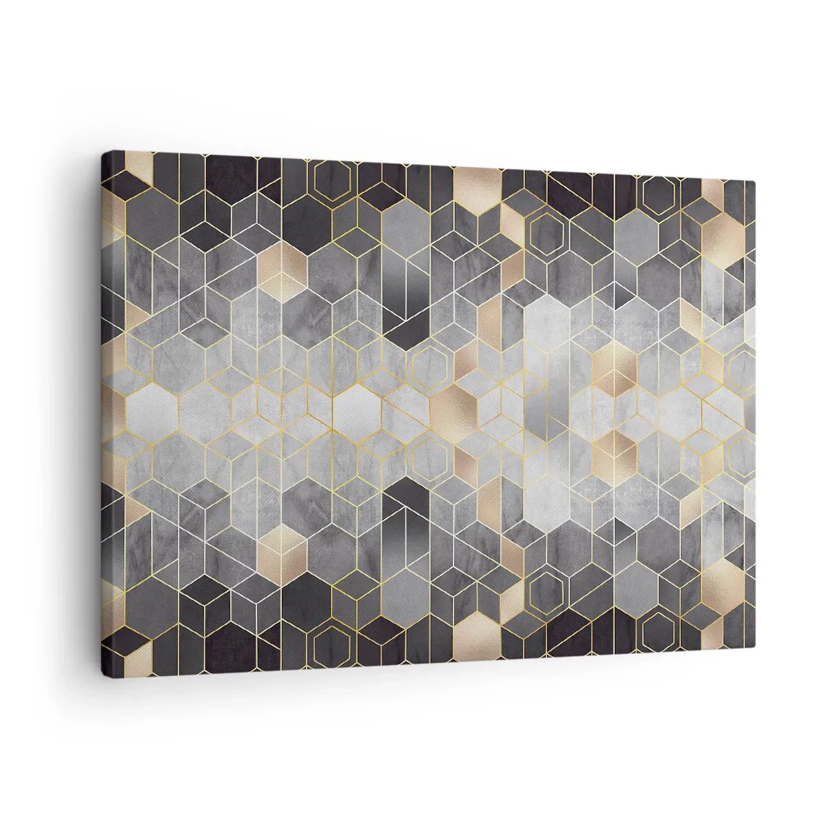 Tablou pe pânză Canvas - Model geometric în nuanțe aurii - 70x50cm - Compoziție diamantată - Decorațiune modernă pentru perete pentru living și dormitor ARTTOR