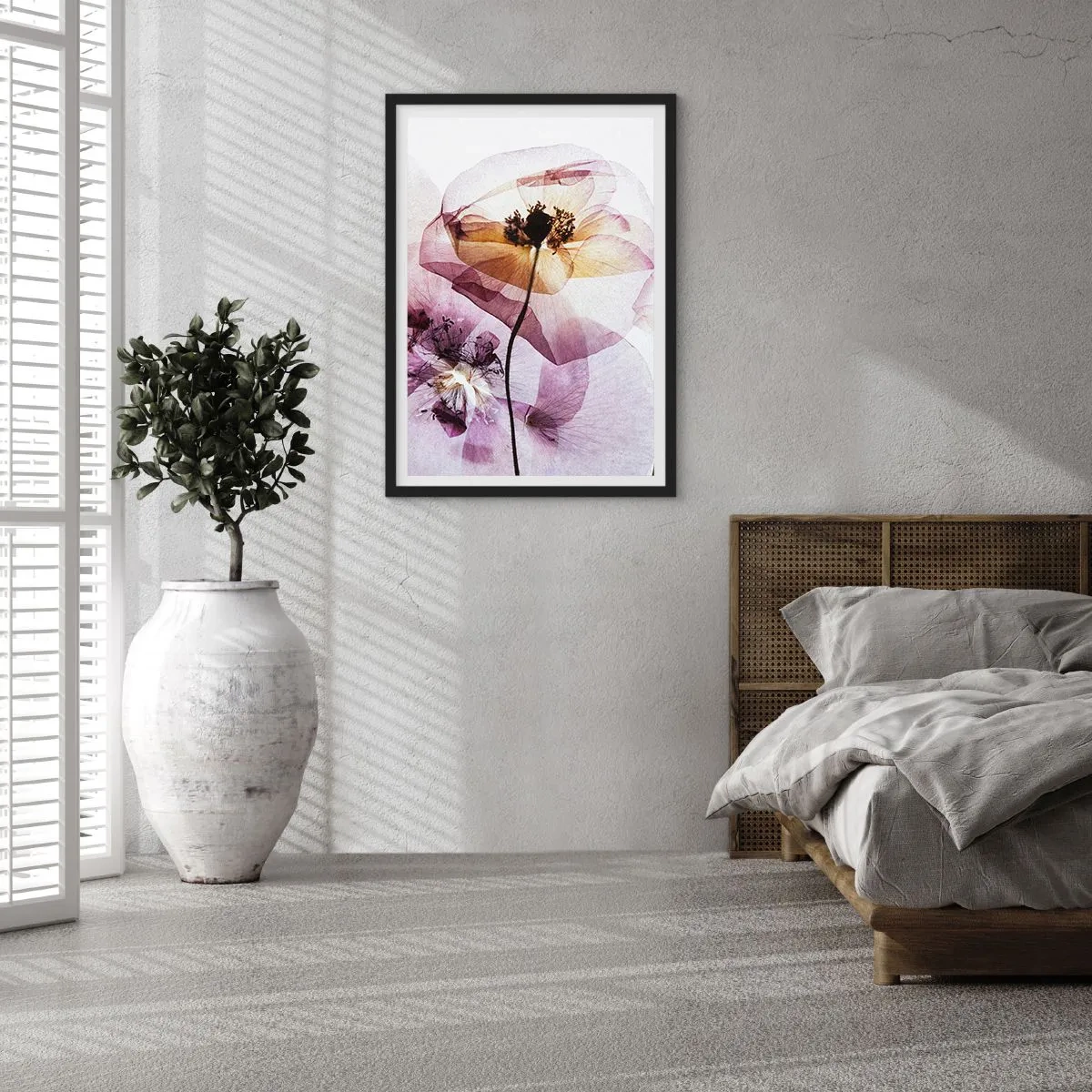 Poster în ramă neagră - Flori transparente în nuanțe pastelate - 50x70cm - Corp de flori transparente - Decorațiune modernă pentru perete pentru living și dormitor ARTTOR