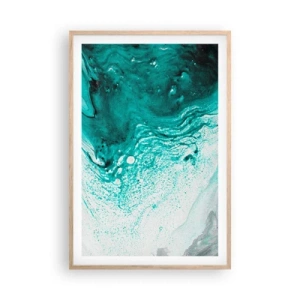 Poster în ramă de stejar deschis - Dizolvându-se în alb și turcoaz - 61x91 cm