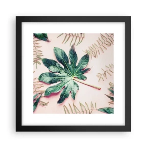Poster în ramă neagră - Studiu de verdeață pe un fundal roz - 30x30 cm
