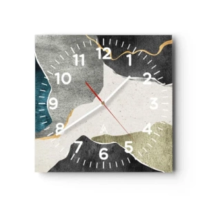 Ceas de perete - Ceas pe sticlă - Compoziție mozaic cu fir de aur - 40x40 cm