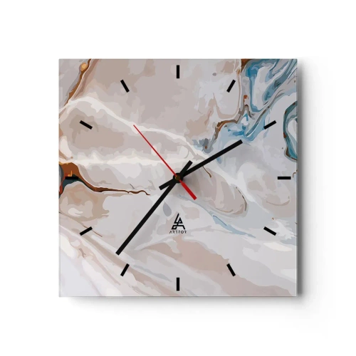 Ceas de perete - Ceas pe sticlă - Meandre albastre sub alb - 30x30 cm
