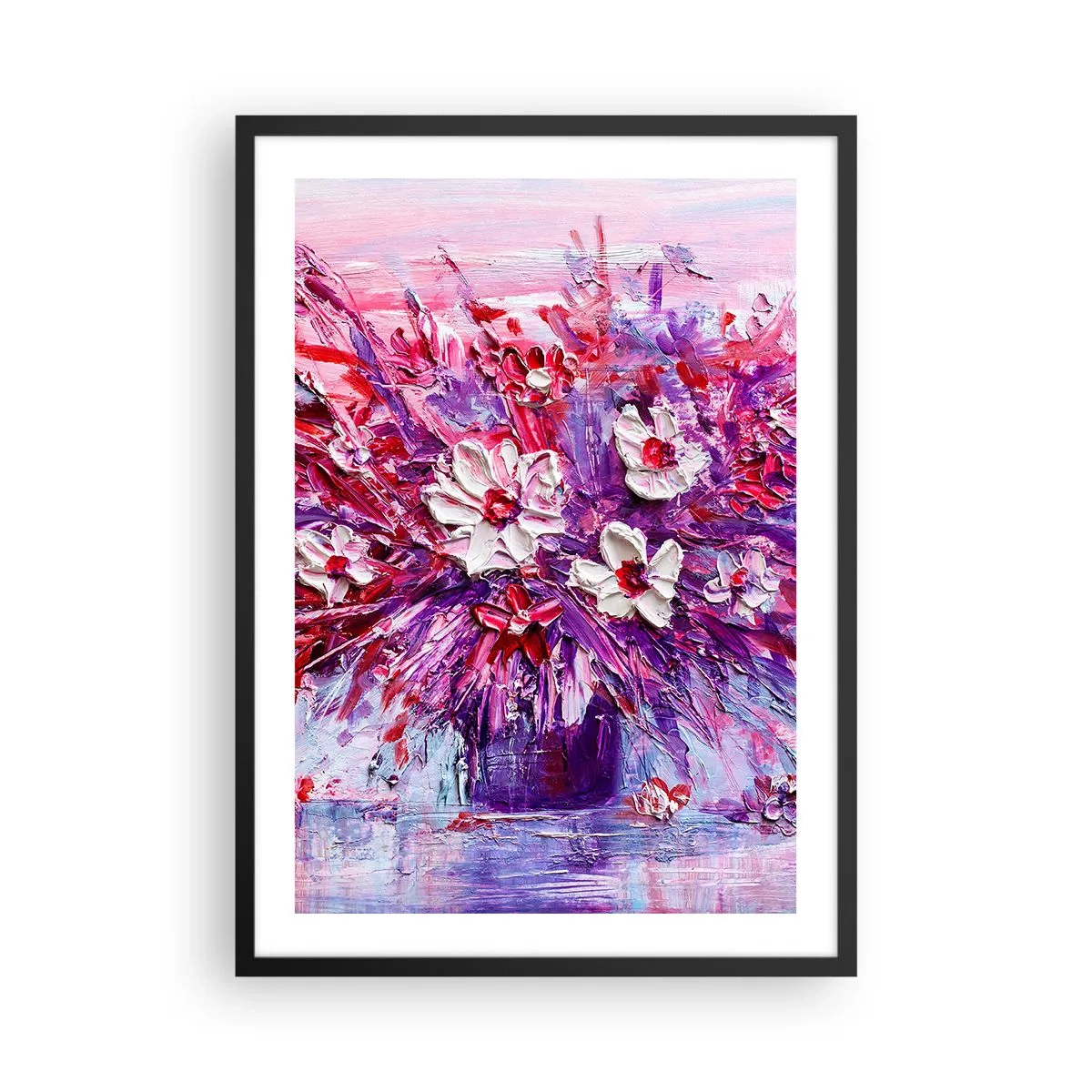 Poster în ramă neagră - Un buchet de flori în nuanțe de roz, violet și alb - 50x70cm - Inocență și pasiune - Decorațiune modernă pentru perete pentru living și dormitor ARTTOR