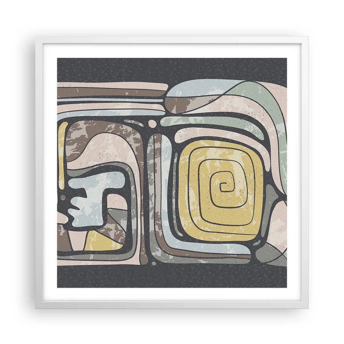 Poster în ramă albă - Abstracție în spirit precolumbian - 60x60 cm