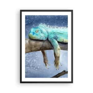 Poster în ramă neagră - O pictură în acuarelă reprezentând o iguană odihnindu-se pe o creangă. - 50x70cm - Este bine! - Decorațiune modernă pentru perete pentru living și dormitor ARTTOR