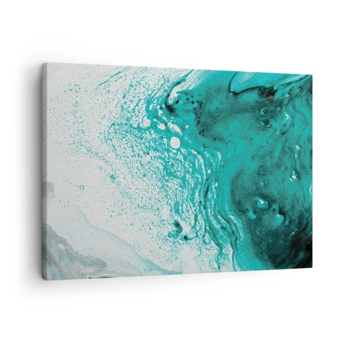 Tablou pe pânză Canvas - Compoziție abstractă în nuanțe de turcoaz pe fundal alb - 70x50cm - Dizolvându-se în alb și turcoaz - Decorațiune modernă pentru perete pentru living și dormitor ARTTOR