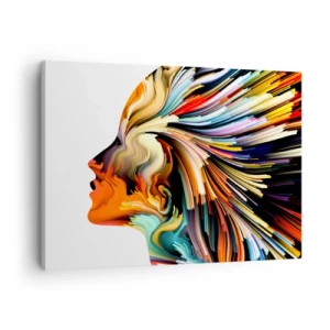 Tablou pe pânză Canvas - Profil de față abstract cu linii dinamice colorate. - 70x50cm - O explozie de imaginație - Decorațiune modernă pentru perete pentru living și dormitor ARTTOR