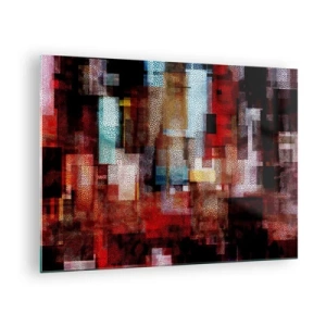 Tablou pe sticlă - Compoziție geometrică abstractă în nuanțe de roșu - 70x50cm - Totul și nimic - Decorațiune modernă pentru perete pentru living și dormitor ARTTOR