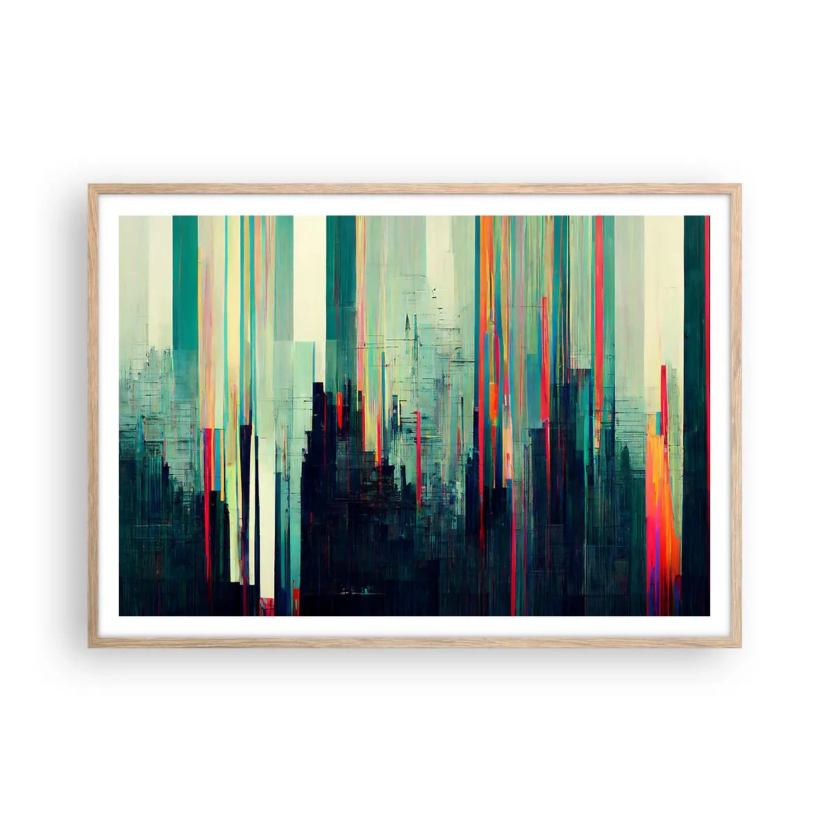 Poster în ramă de stejar deschis - Oraș futurist - 100x70 cm