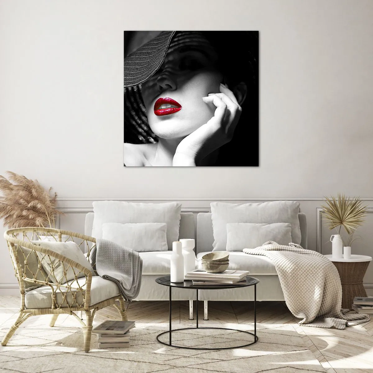 Tablou pe sticlă - Studiu în stacojiu - 50x50 cm