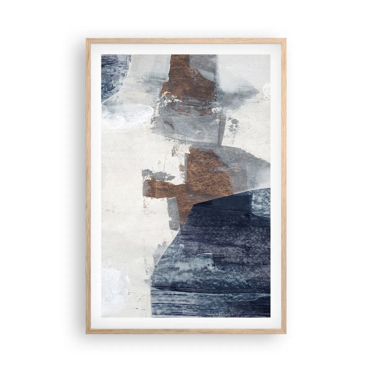 Poster în ramă de stejar deschis - Forme albastre-maronii - 61x91 cm