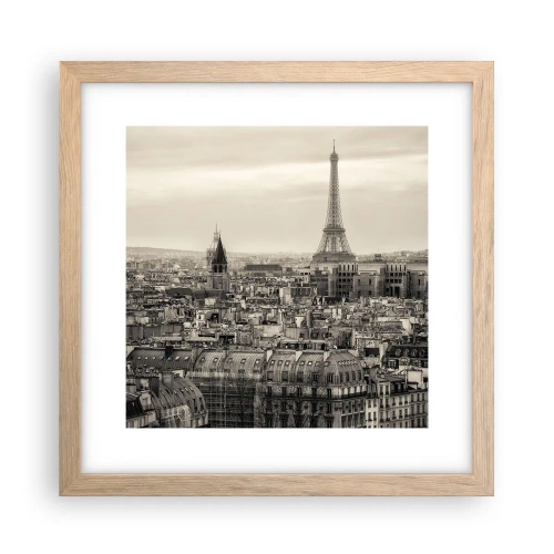 Poster în ramă de stejar deschis - Deasupra acoperișurilor Parisului - 30x30 cm