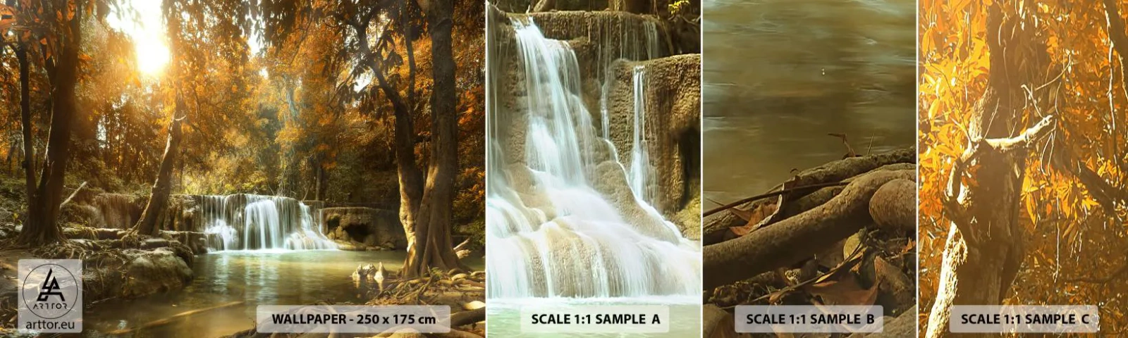 Mostră de Tapet Standard Eco - Cascadă în parc - Peisaj, Cascadă, pădure - 100x30 cm