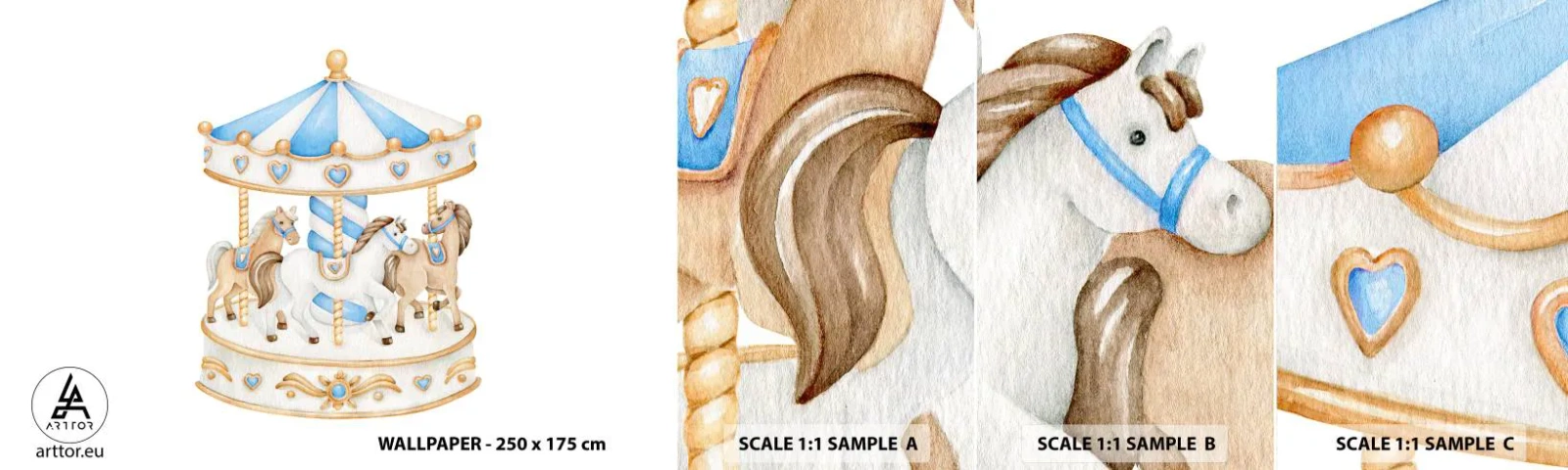 Mostră de Tapet Standard Eco - Copilărie dulce - Cai, Carusele, Pentru copii - 100x30 cm