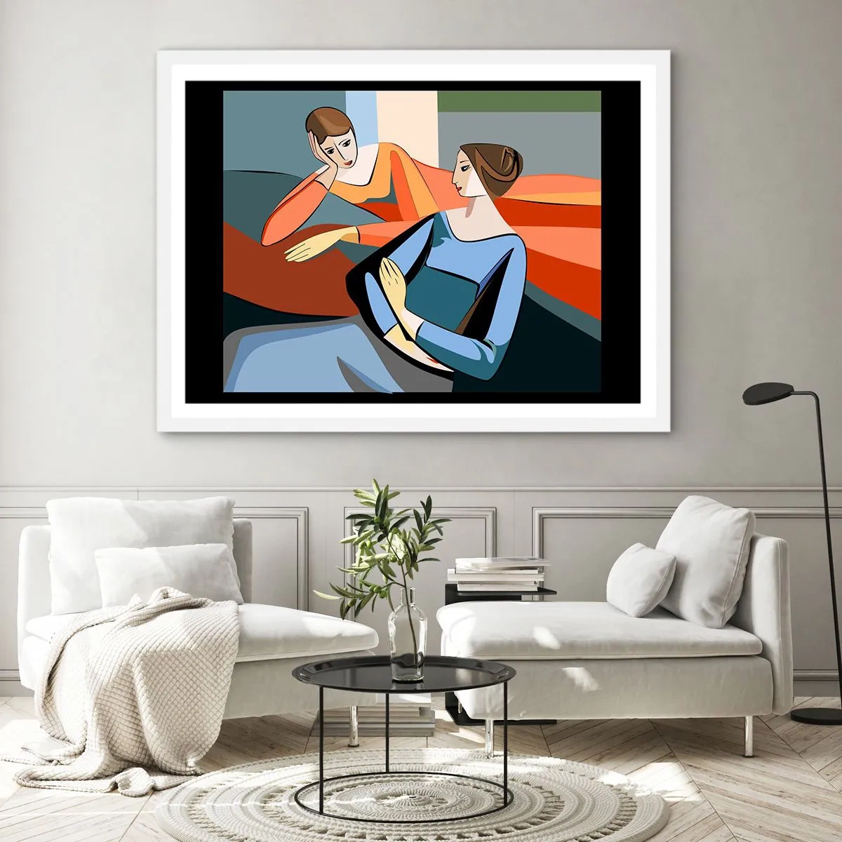 Poster în ramă albă - Un moment de confidențe - 100x70 cm