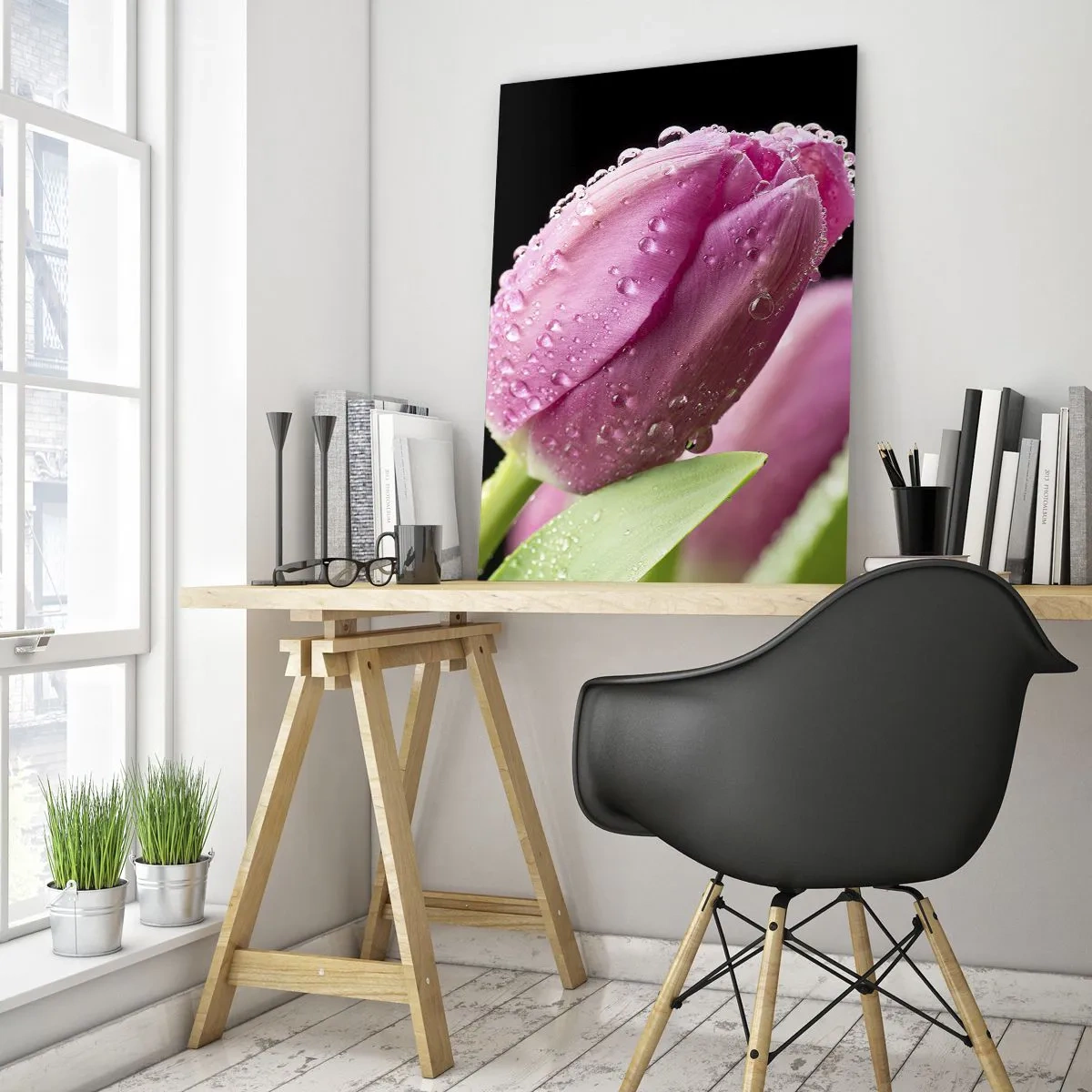 Tablou pe sticlă - Un vis de liliac în rouă - 50x70 cm