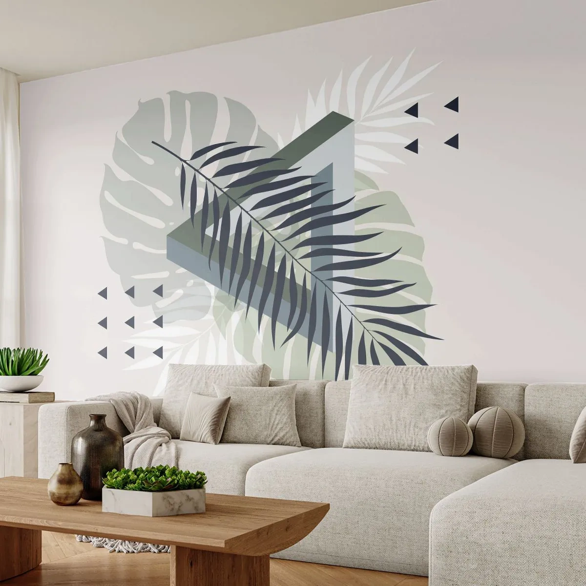 Fototapetă personalizată Premium Canvas - Natura și geometria - două ordine? - Monstera Leaf, Frunza de palmier, Grafică