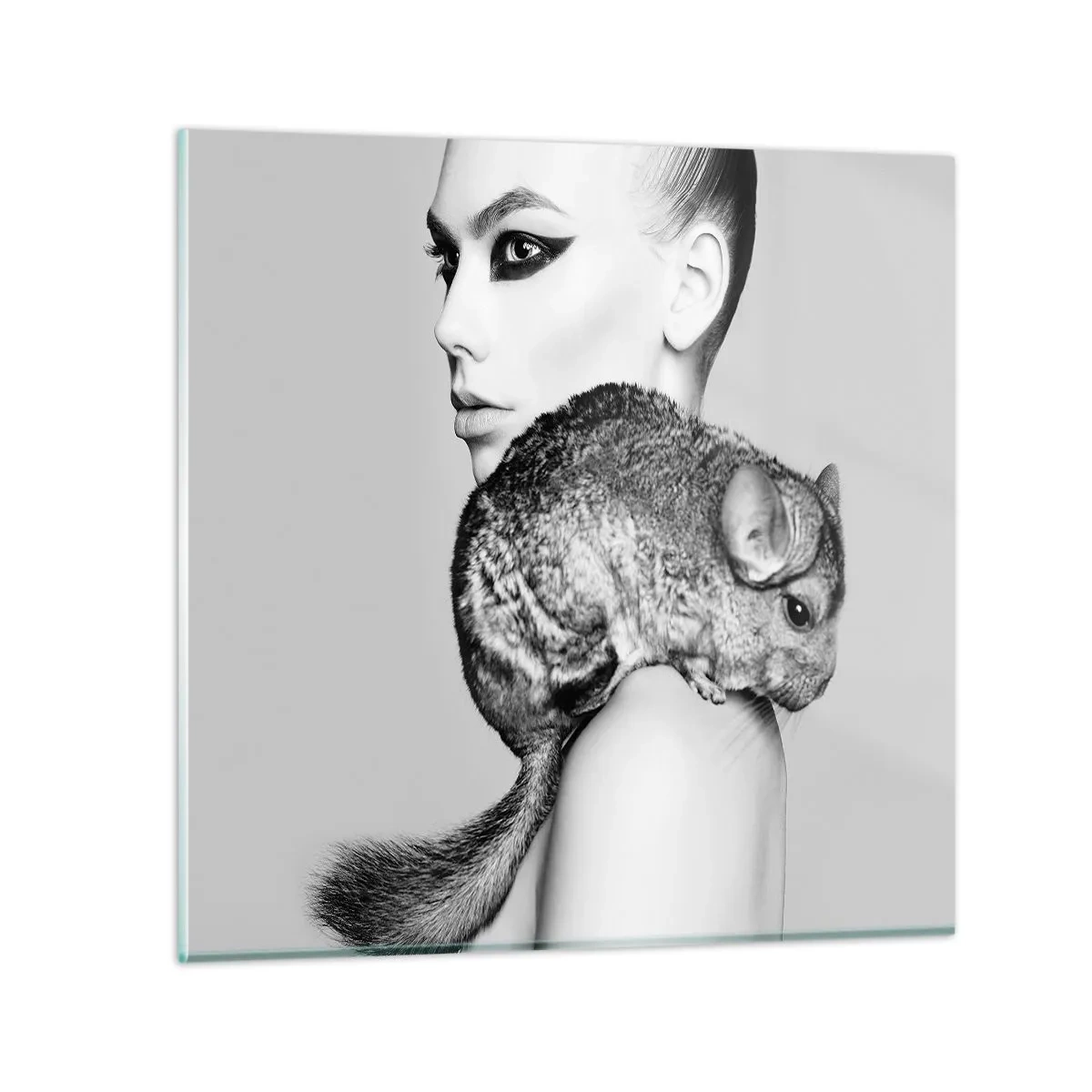 Tablou pe sticlă - Dama cu șinșilă - 60x60 cm