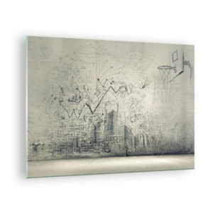 Tablou pe sticlă - Schiță grafică cu elemente de afaceri și creative - 70x50cm - Minunata mea viață de oraș - Decorațiune modernă pentru perete pentru living și dormitor ARTTOR