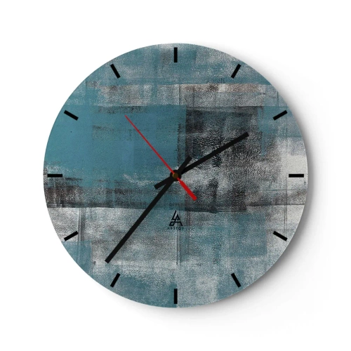 Ceas de perete - Ceas pe sticlă - Model abstract în nuanțe de turcoaz și gri - 30x30cm - Apă și aer - Decorațiune modernă pentru perete pentru living, bucătărie și dormitor ARTTOR