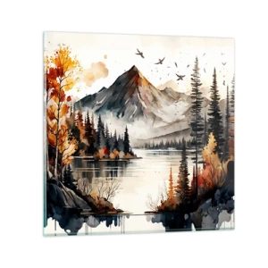 Tablou pe sticlă - Toamna de aur în munți - 30x30 cm