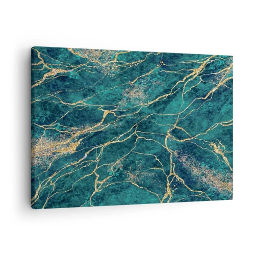 Tablou pe pânză Canvas - Model texturat de marmură în nuanțe de turcoaz și auriu - 70x50cm - Filon de aur - Decorațiune modernă pentru perete pentru living și dormitor ARTTOR