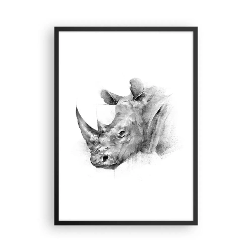 Poster în ramă neagră - Desen grafic al unui rinocer în alb și negru - 50x70cm - Portret african - Decorațiune modernă pentru perete pentru living și dormitor ARTTOR