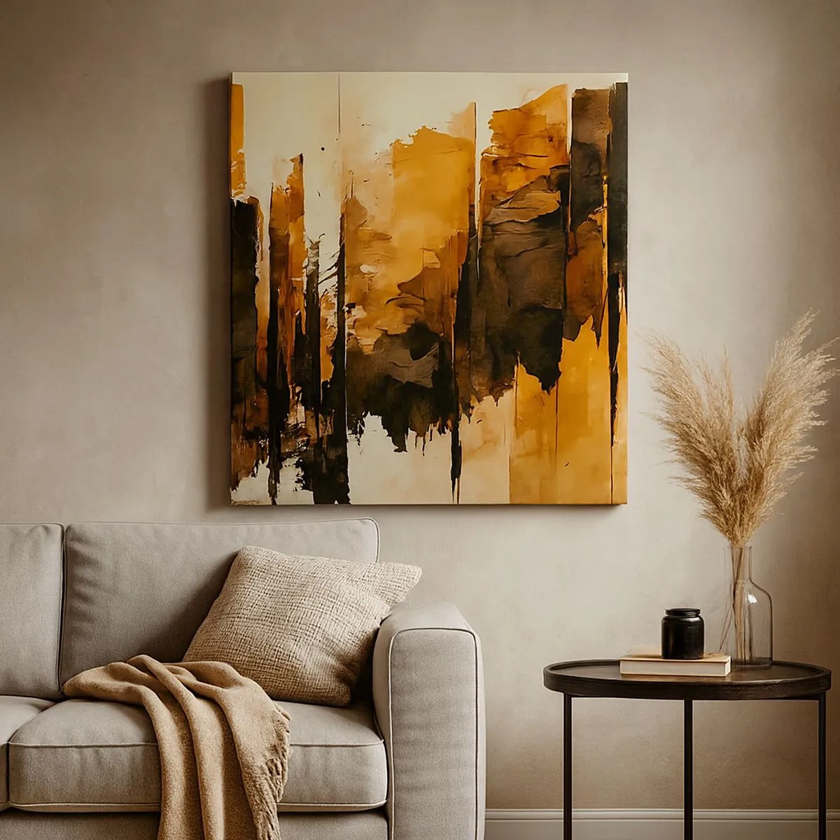 Tablou pe pânză - Armonie de negru și auriu - 30x30 cm