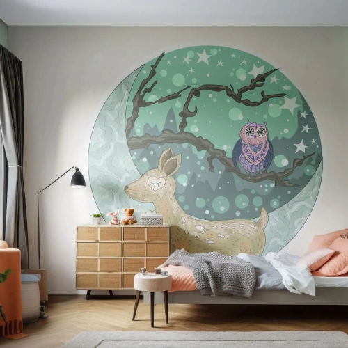 Tapet Premium Sand - O noapte în pădure de poveste - Pentru copii, Grafică, Stele - 250x175 cm