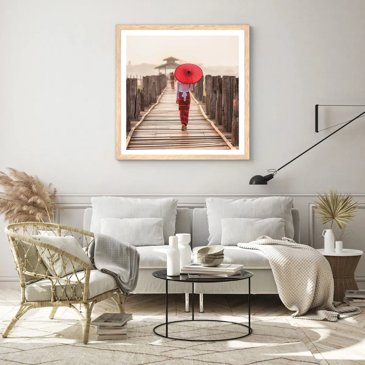 Poster în ramă de stejar deschis - Pe podul vechi - 30x30 cm