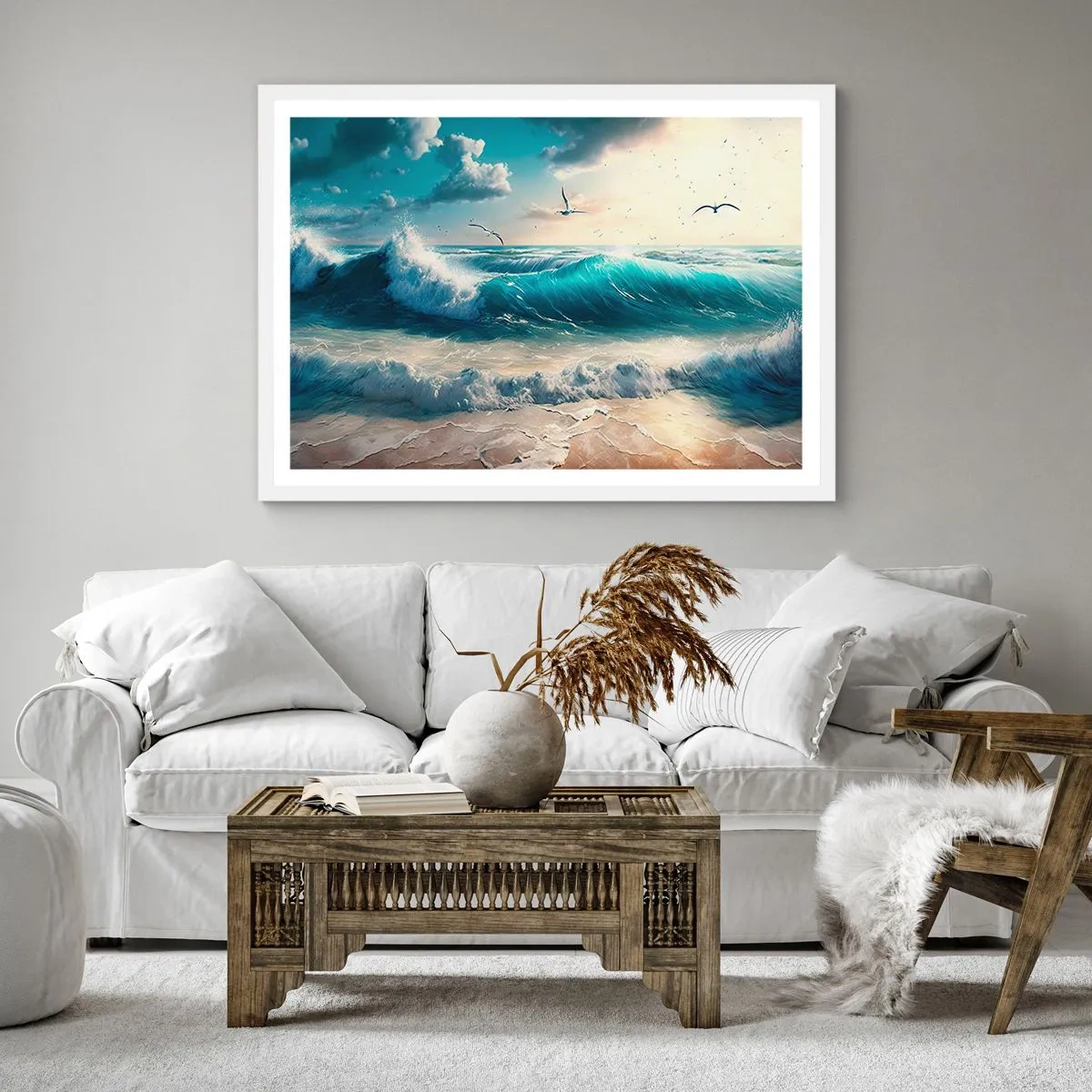 Poster în ramă albă - Sunetul valurilor doar pentru tine - 30x30 cm