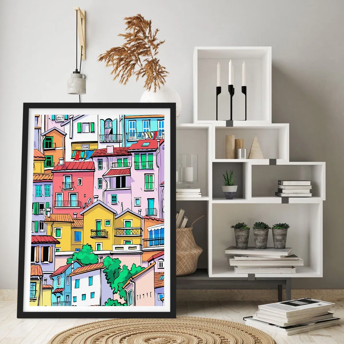 Poster în ramă neagră - Oraș vesel - 70x100 cm