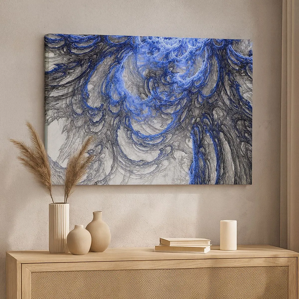 Tablou pe pânză Canvas - Valuri abstracte în nuanțe de albastru și gri - 70x50cm - Nașterea unui val - Decorațiune modernă pentru perete pentru living și dormitor ARTTOR