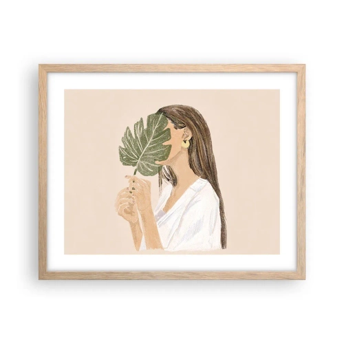 Poster în ramă de stejar deschis - Portret misterios cu un evantai - 50x40 cm