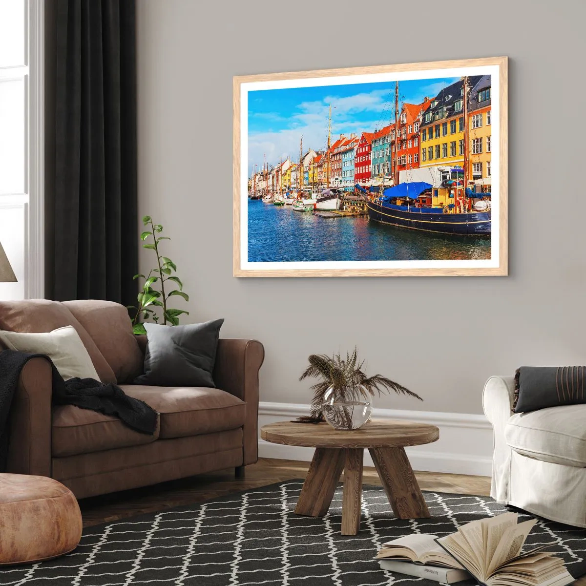 Poster în ramă de stejar deschis - Portul vesel - 50x40 cm