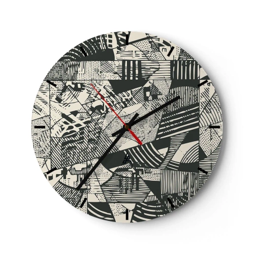 Ceas de perete - Ceas pe sticlă - Model abstract geometric într-un stil grafic - 30x30cm - Dinamica de astăzi - Decorațiune modernă pentru perete pentru living, bucătărie și dormitor ARTTOR