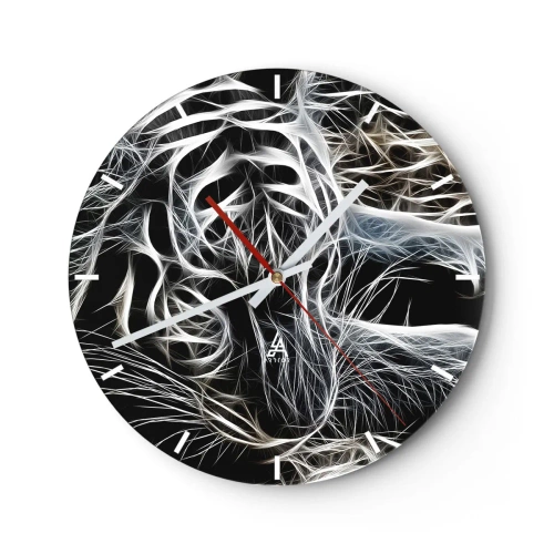Ceas de perete - Ceas pe sticlă - Vizualizare abstractă a mustăților de pisică în culori neon - 30x30cm - Un studiu al lejerității felinelor - Decorațiune modernă pentru perete pentru living, bucătărie și dormitor ARTTOR