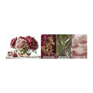 Mostră tapet Premium Canvas - În plină înflorire - Buchet de flori, Vază, Bujori - 100x30 cm