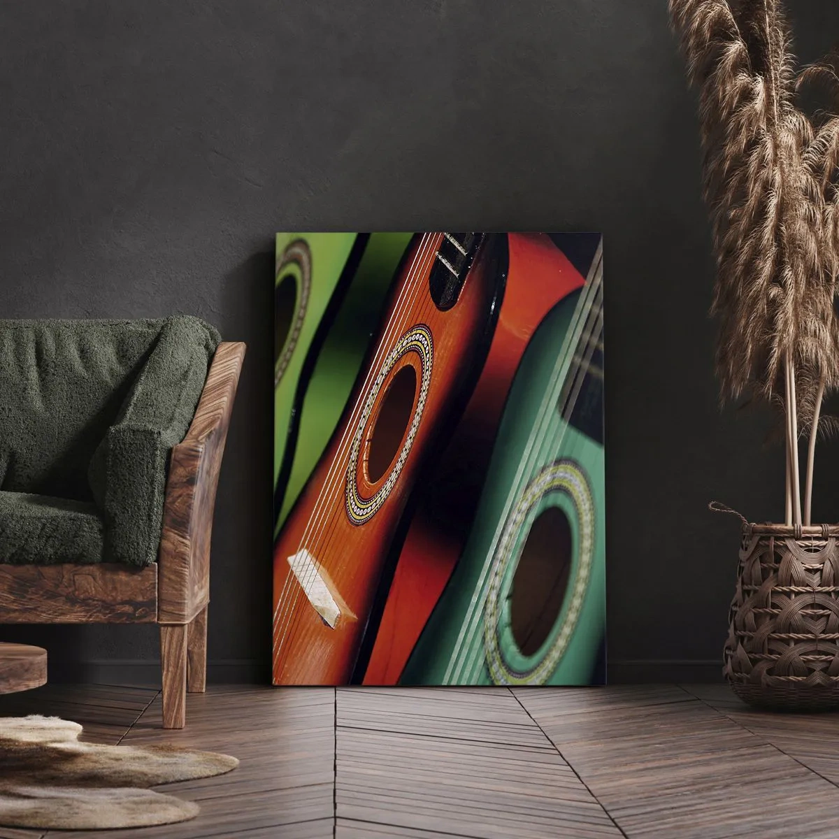 Tablou pe pânză - Chitara are multe culori - 45x80 cm
